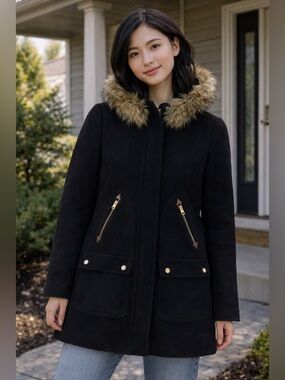 JCrew Tall Chateau Parka Italian Stadium Cloth Wool Coat BLACK Size 6 NWOT